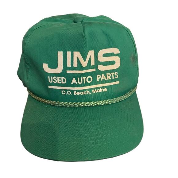 Vintage snapback dad hat auto body car shop green w rope brim. Old orchard Maine - Picture 1 of 8